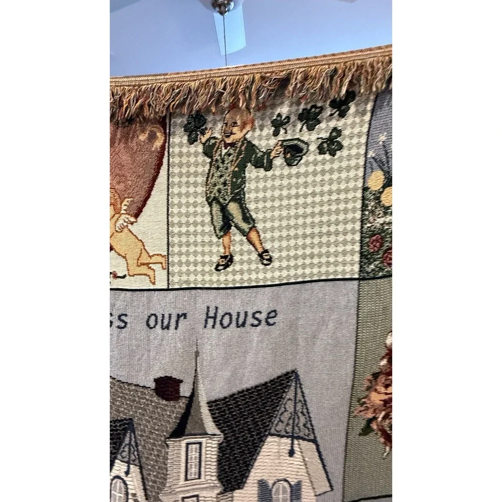 Bless Our House Woven Throw Blanket 52x64 USA Months Holiday Fringe